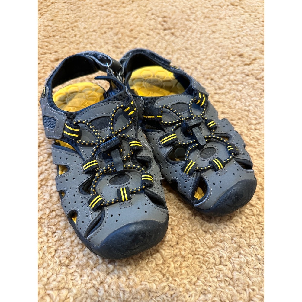 Kids Gray Yellow Fisherman Sandals Size 12 Hook and Loop Closure Water Ready‎